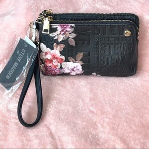 NWT Steve Madden Black Floral Wristlet